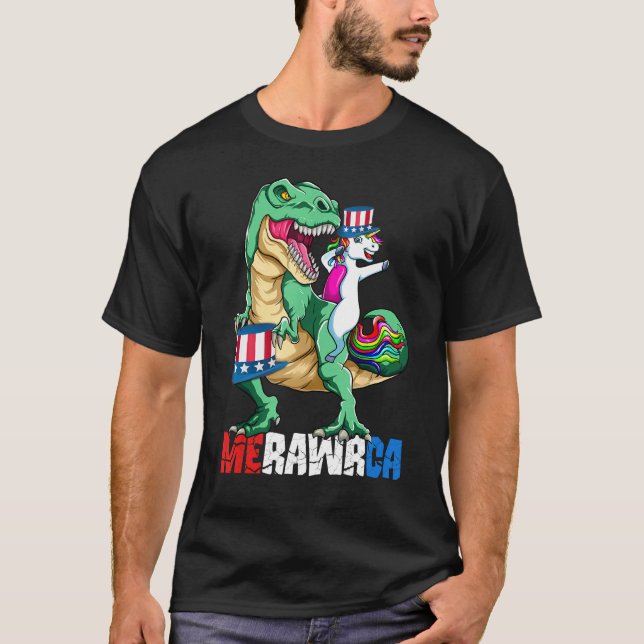 Camiseta Dabbing Unicorn Girls Patriotic Rex 4th of July Di (Anverso)