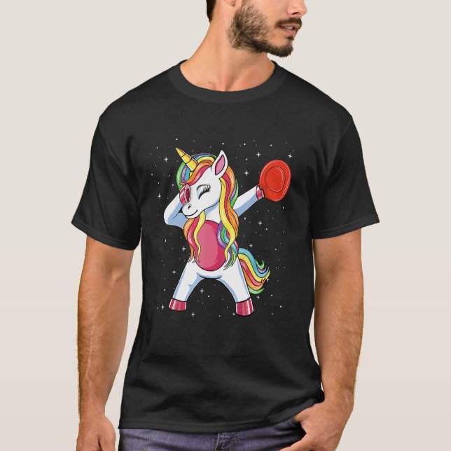 Camiseta Dabbing Unicorn Golfer Flying Disk Golf Player Gir (Anverso)