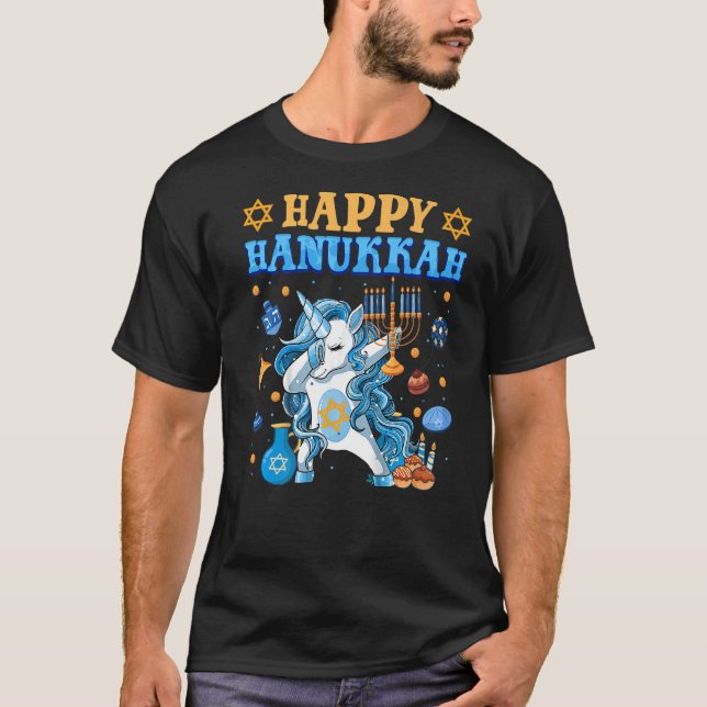 Camiseta Dabbing Unicorn Hanukkah Jewnicorn Chanukah Judío (Anverso)
