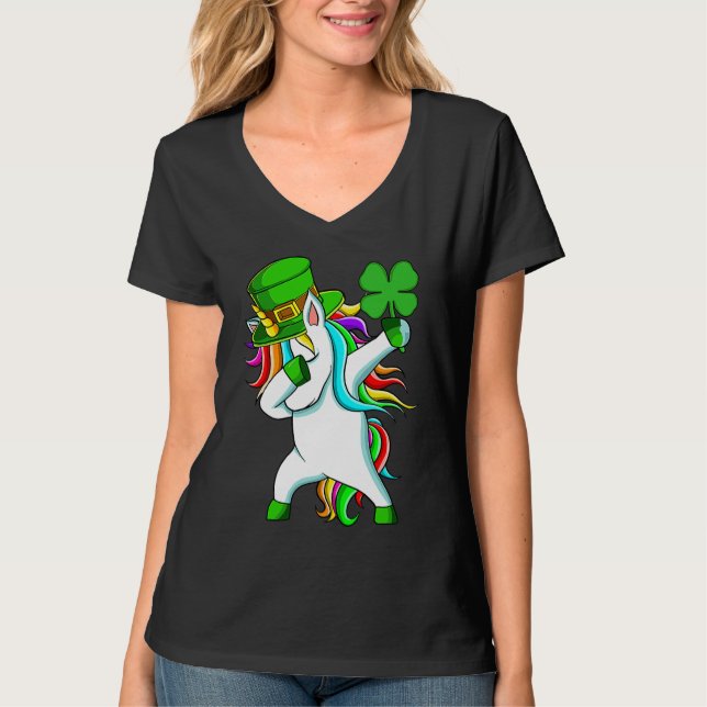 Camiseta Dabbing Unicorn Happy St Patrick's Day Lucky Shamr (Anverso)