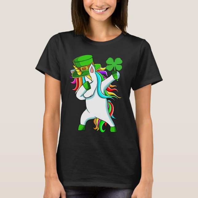 Camiseta Dabbing Unicorn Happy St Patrick's Day Lucky Shamr (Anverso)
