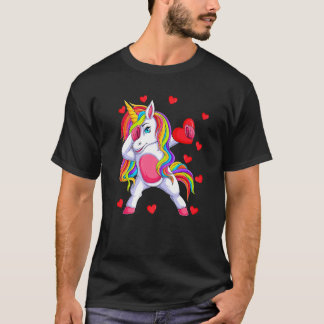 Camiseta Dabbing Unicorn Heart Love Cute Womens Girls Valen