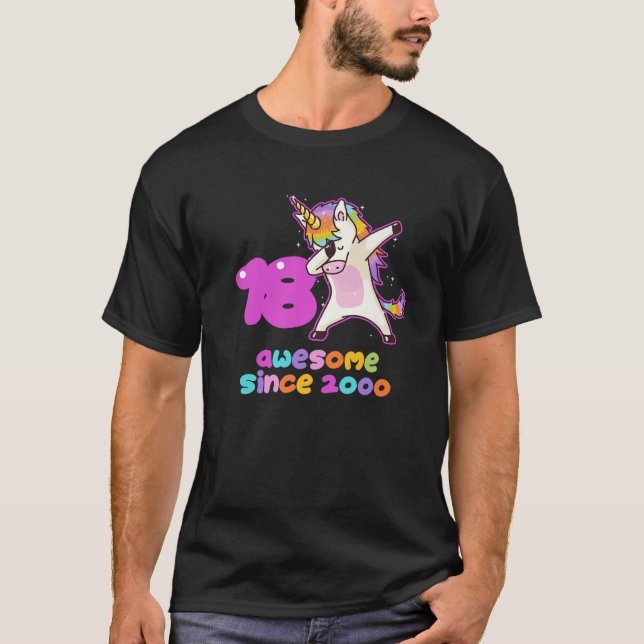 Camiseta Dabbing Unicorn Increíble Desde 2000 Cumpleaños 18 (Anverso)