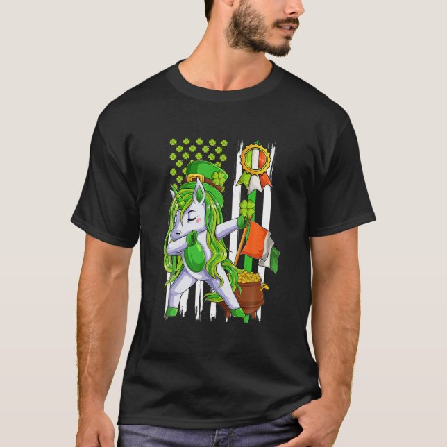 Camiseta Dabbing Unicorn Leprechaun St Patrick's Day Irish (Anverso)