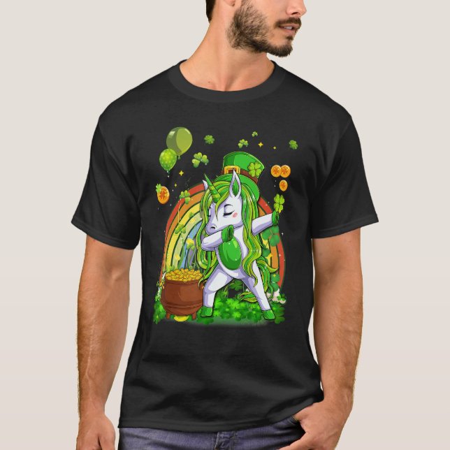 Camiseta Dabbing Unicorn Leprechaun St Patrick's Day Irish (Anverso)