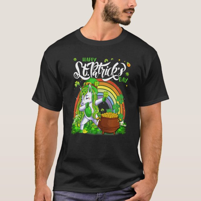 Camiseta Dabbing Unicorn Leprechaun St Patrick's Day Irish (Anverso)