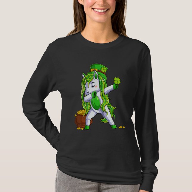 Camiseta Dabbing Unicorn Leprechaun St Patricks Day Para La (Anverso)