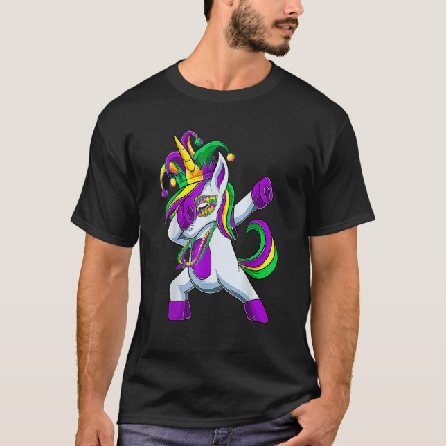 Camiseta Dabbing Unicorn Mardi Gras Mask Beads Festival de  (Anverso)