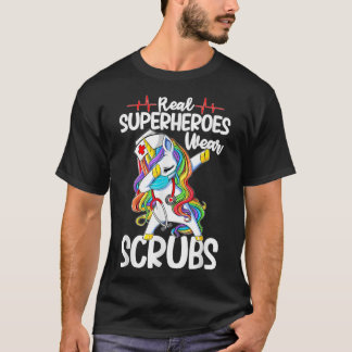Camiseta Dabbing Unicorn Nurse Real Superheroes Wear Scrubs