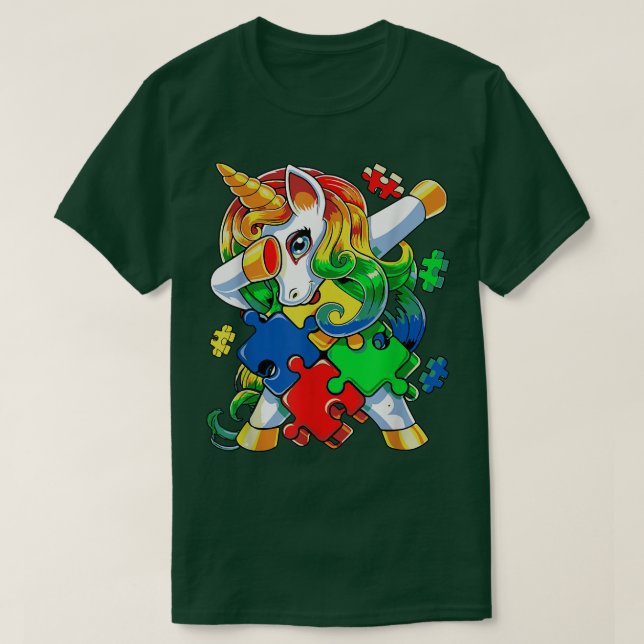 Camiseta Dabbing Unicorn Pieza de rompecabezas Autismo Cuid (Diseño del anverso)