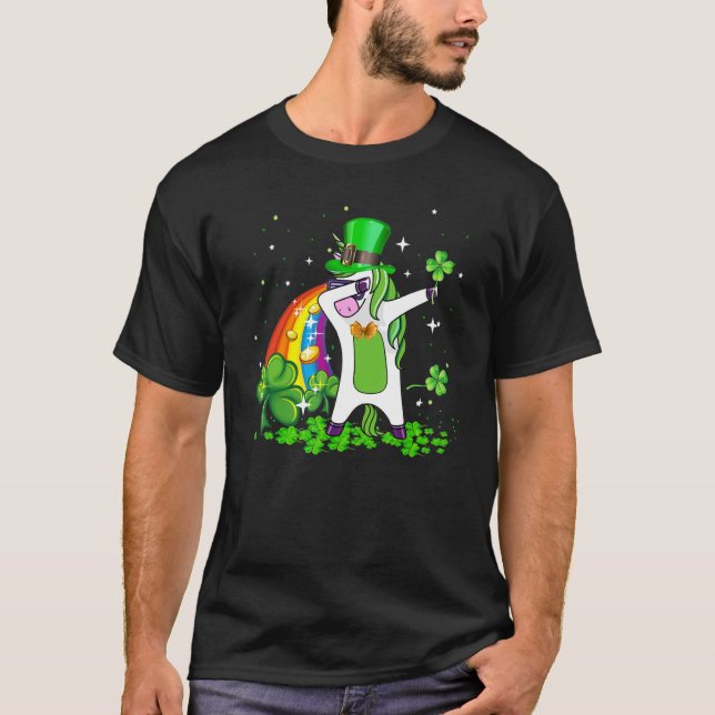 Camiseta Dabbing Unicorn Rainbow Happy St Patricks Day Iris (Anverso)