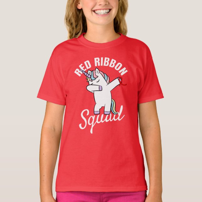 Camiseta Dabbing Unicorn Red Ribbon Awareness Squad (Anverso)