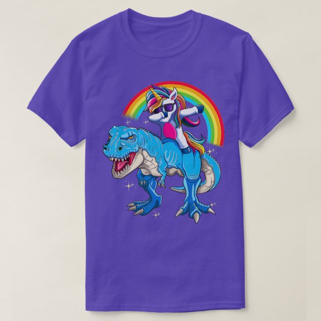 Camiseta Dabbing Unicorn Riding T rex Dinosaur Boys Chicas  (Diseño del anverso)
