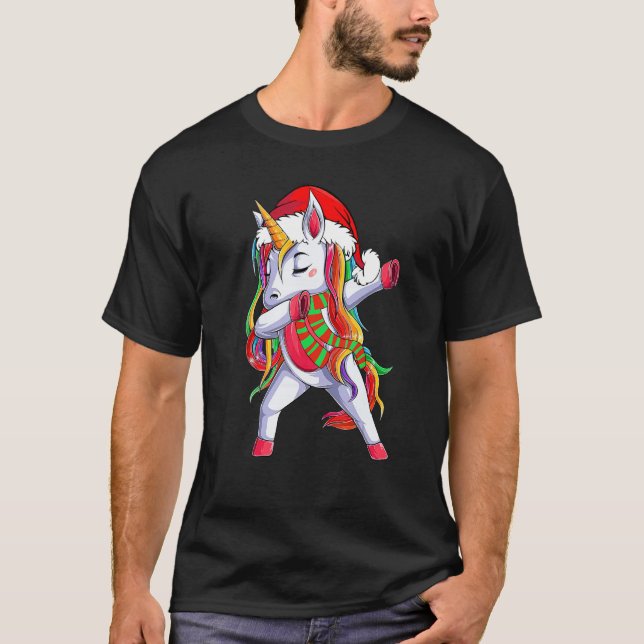 Camiseta Dabbing Unicorn Santa Christmas Kids Girls Women X (Anverso)