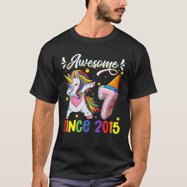 Camiseta Dabbing Unicorn Séptimo Cumpleaños Increíble 2015  (Anverso)