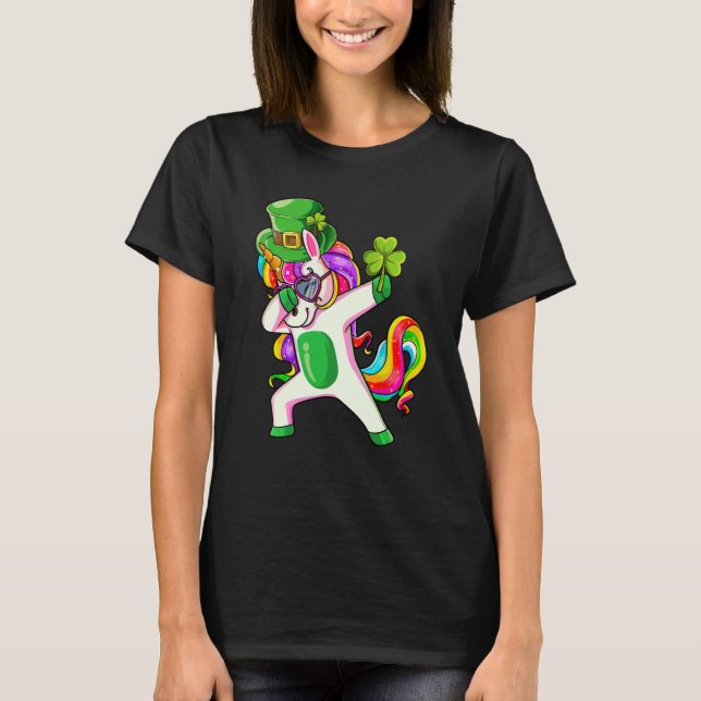 Camiseta Dabbing Unicorn Shamrock Happy St Patricks Day Ire (Anverso)