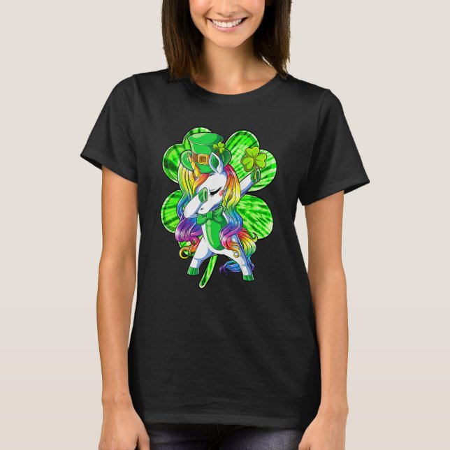 Camiseta Dabbing Unicorn Shamrock Leprechaun St Patricks Da (Anverso)