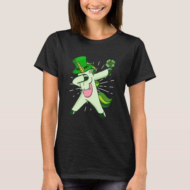 Camiseta Dabbing unicorn shamrock St Patrick's Day (Anverso)