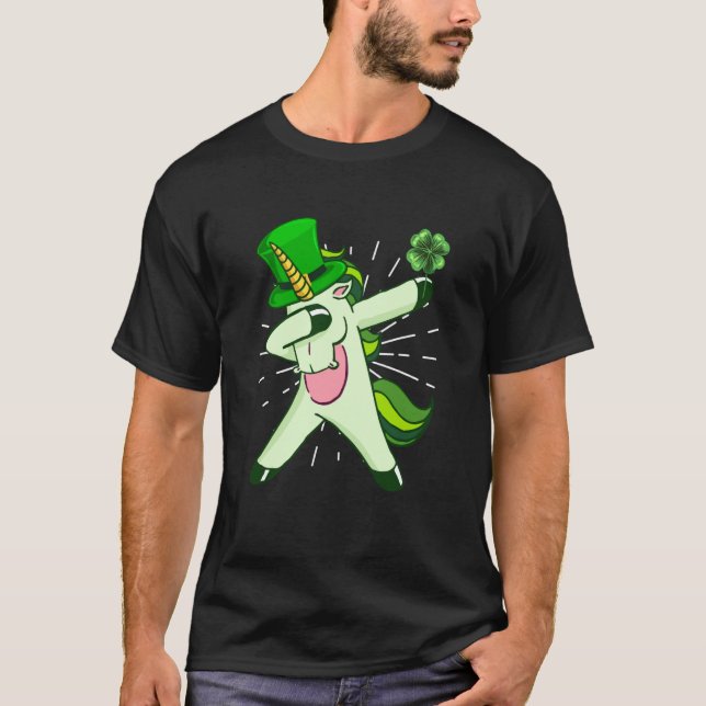 Camiseta Dabbing unicorn shamrock St Patrick's Day (Anverso)