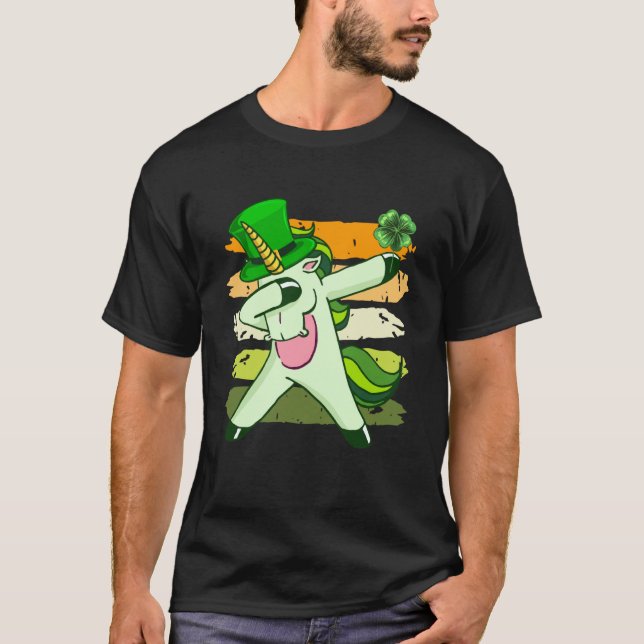 Camiseta Dabbing unicorn shamrock St Patrick's Day  1 (Anverso)