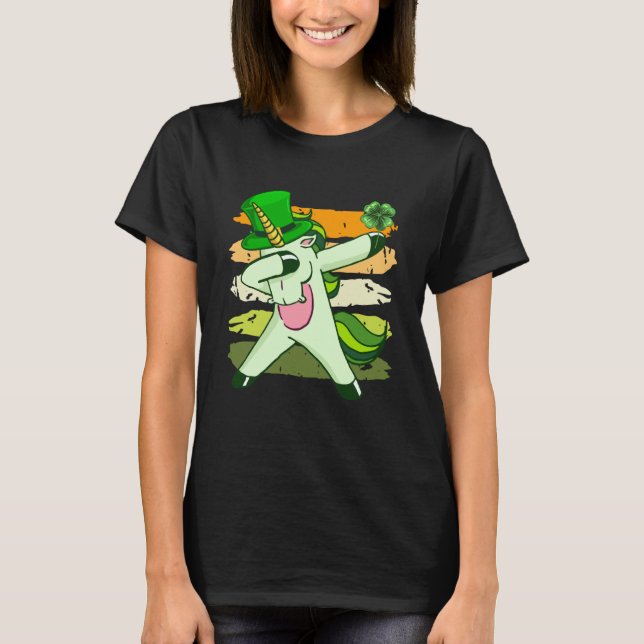 Camiseta Dabbing unicorn shamrock St Patrick's Day  1 (Anverso)
