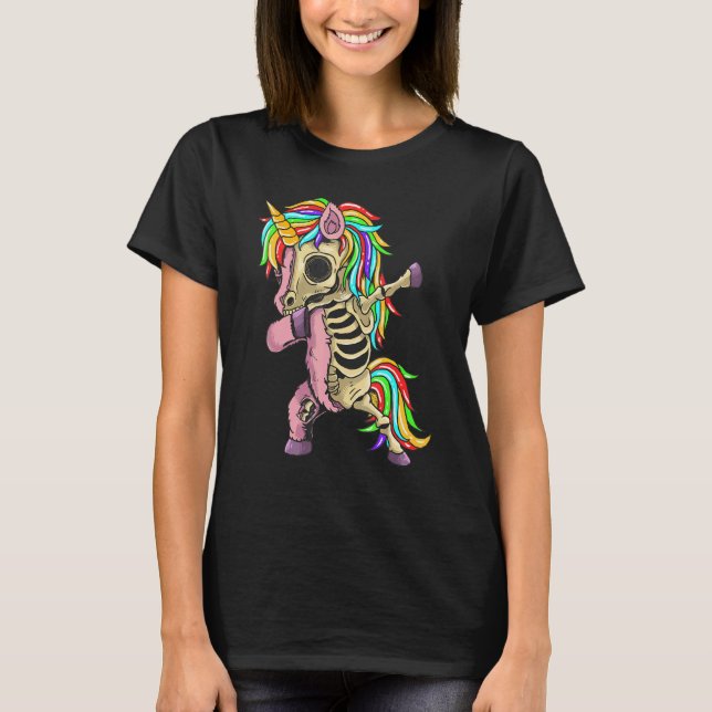 Camiseta Dabbing Unicorn Skeleton Halloween for Boys Kids (Anverso)