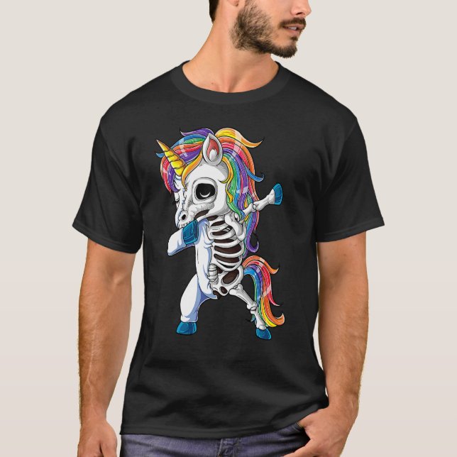 Camiseta Dabbing Unicorn Skeleton Halloween Girls Dab 1 (Anverso)