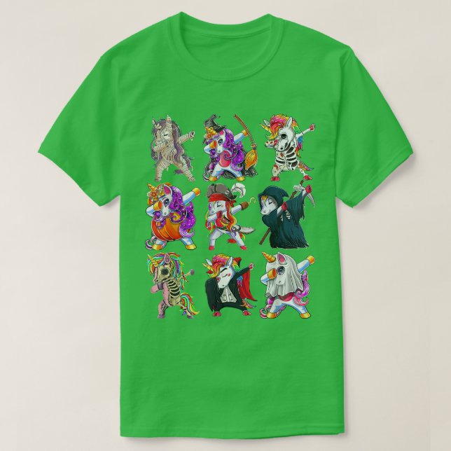 Camiseta Dabbing Unicorn Skeleton Zombie Pumpkin Mummy Hall (Diseño del anverso)