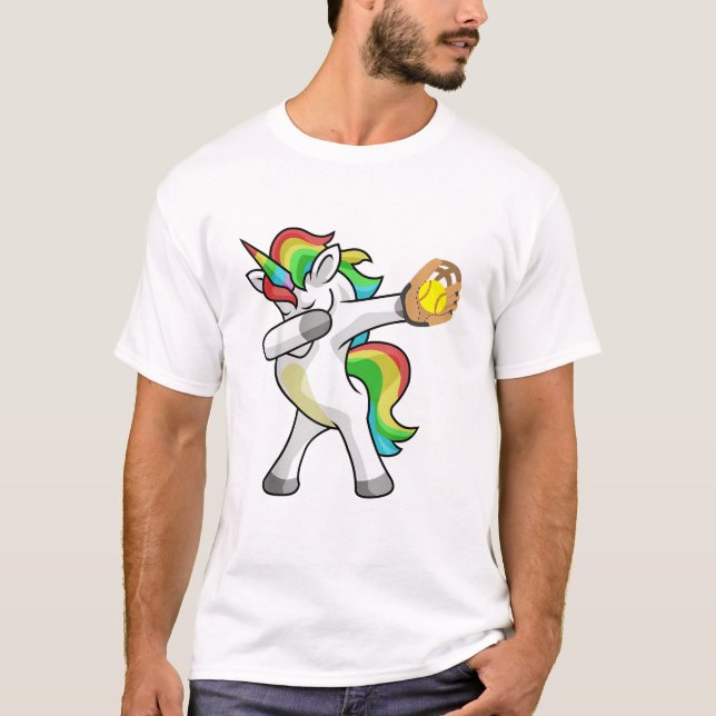 Camiseta Dabbing Unicorn Softball Player Funny Dab Dance Ra (Anverso)