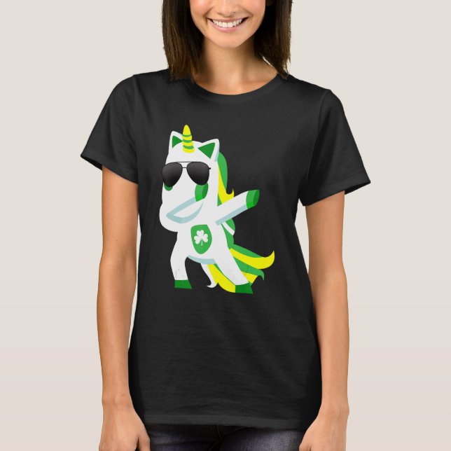 Camiseta Dabbing Unicorn St Patricks Day Chicas irlandeses  (Anverso)