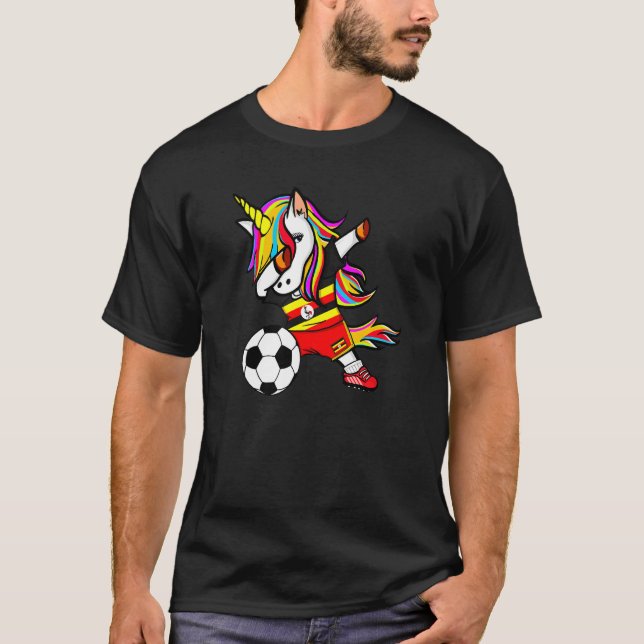 Camiseta Dabbing Unicorn Uganda Fútbol Socc bandera ugandes (Anverso)