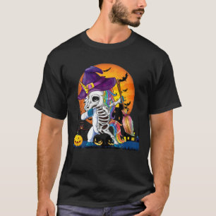 Camiseta Dabbing Unicorn Witch Skeleton Magic Broom Hallowe