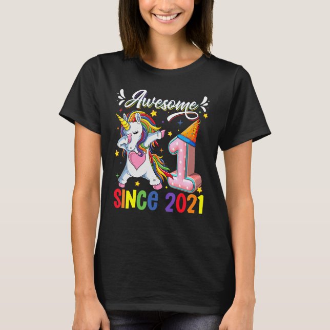 Camiseta Dabbing Unicornio 1er cumpleaños impresionante 202 (Anverso)