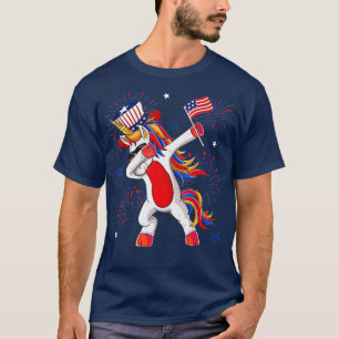 Camiseta Dabbing Unicornio 4 De Julio Bandera Estadounidens
