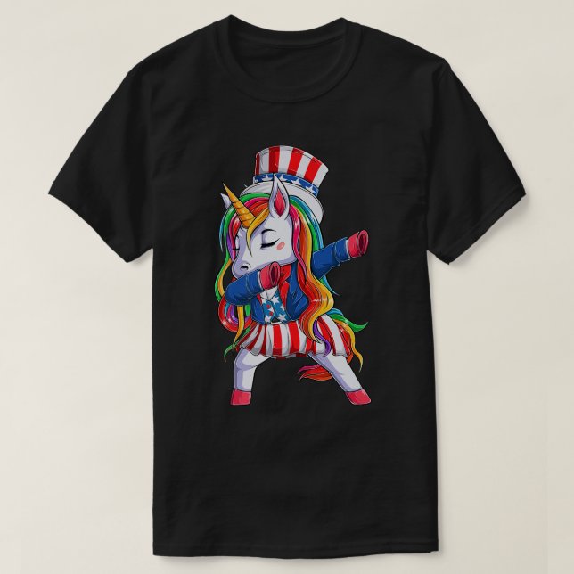 Camiseta Dabbing Unicornio 4 de julio Chica a las mujeres n (Diseño del anverso)