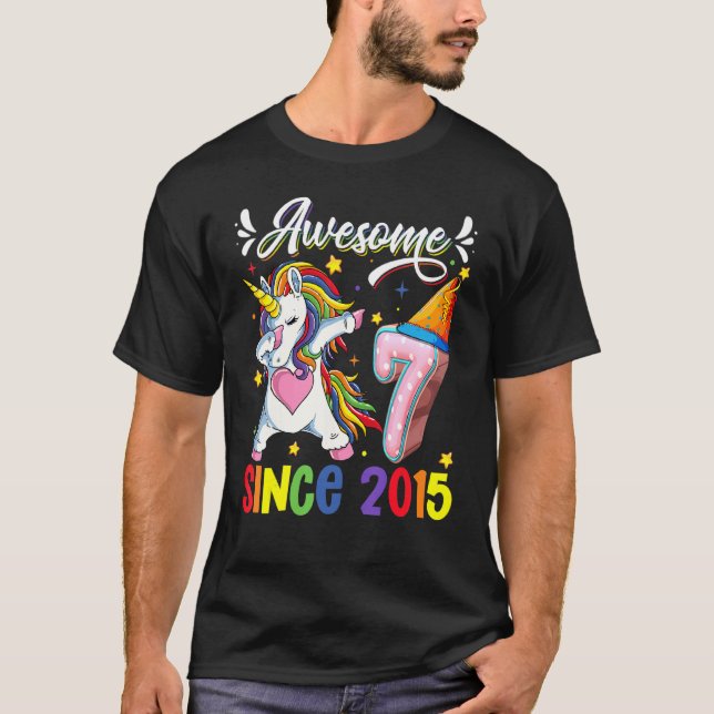 Camiseta Dabbing Unicornio 7 cumpleaños impresionante 2015  (Anverso)