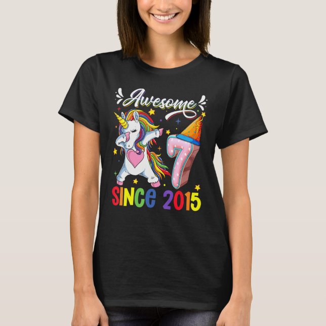 Camiseta Dabbing Unicornio 7 cumpleaños impresionante 2015  (Anverso)