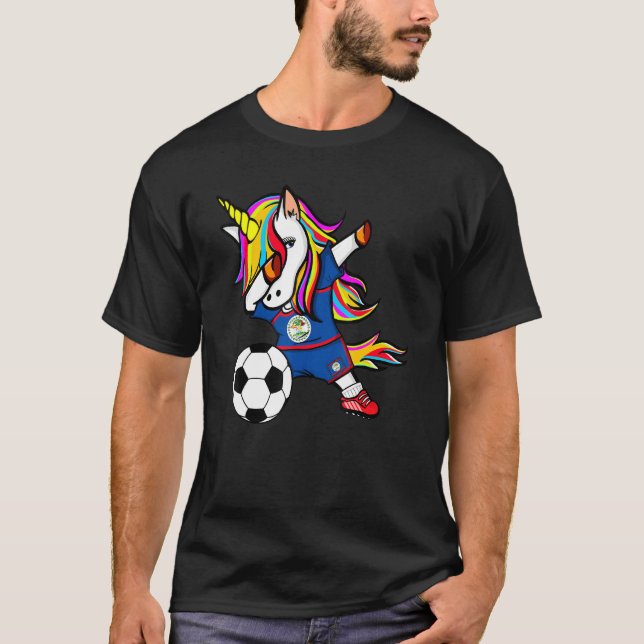 Camiseta Dabbing Unicornio Belice Fútbol Bandera Belice Soc (Anverso)