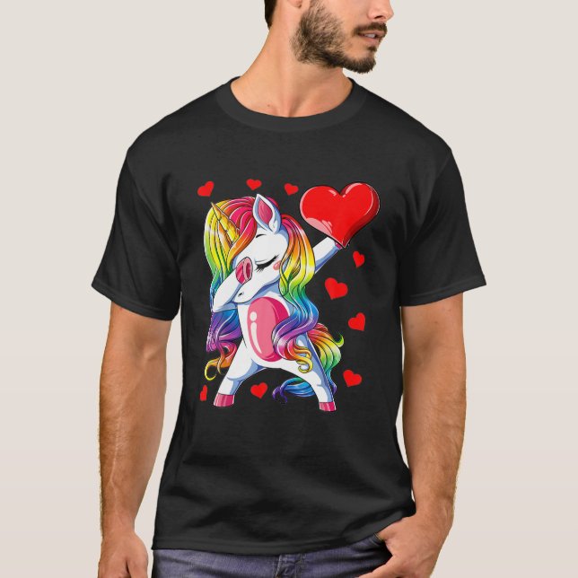 Camiseta Dabbing Unicornio Chicas de Día de San Valentín ca (Anverso)