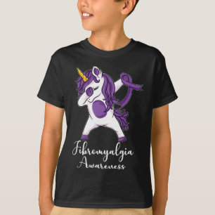 Camiseta Dabbing Unicornio Cinta púrpura Fibromialgia Aware