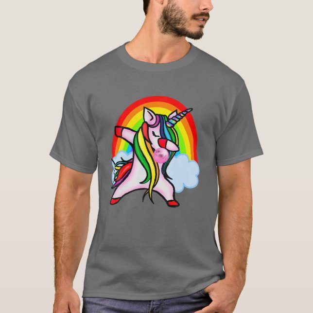 Camiseta Dabbing Unicornio con Guay de chicle T Rainbow Dan (Anverso)