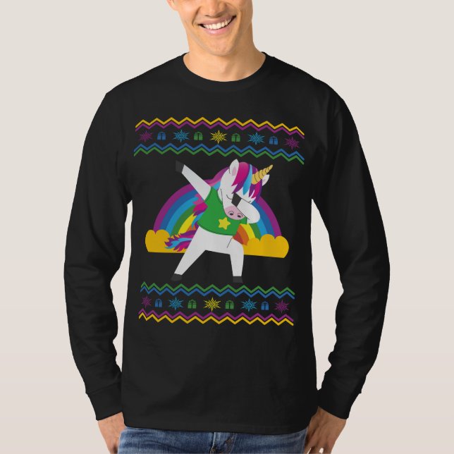 Camiseta Dabbing Unicornio Navidades feos del arcoiris suét (Anverso)