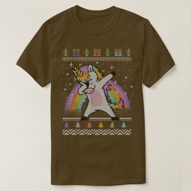 Camiseta Dabbing Unicornio Navidades feos sudan arcoiris (Diseño del anverso)