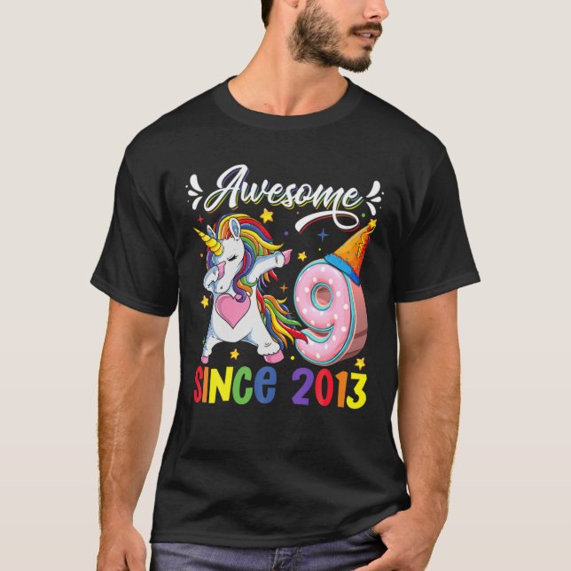 Camiseta Dabbing Unicornio Noveno cumpleaños 2013 9 año O (Anverso)