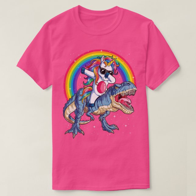 Camiseta Dabbing Unicornio Riding Dinosaur T rex para Chica (Diseño del anverso)