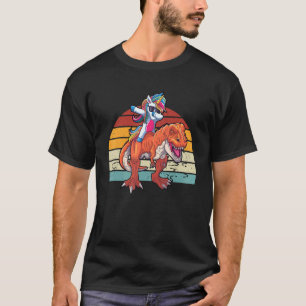 Camiseta Dabbing Unicornio Riding Dinosaur Vintage Hombres 