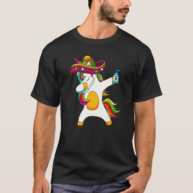 Camiseta Dabbing Unicornio Sombrero Face Máscara Cinco De M (Anverso)