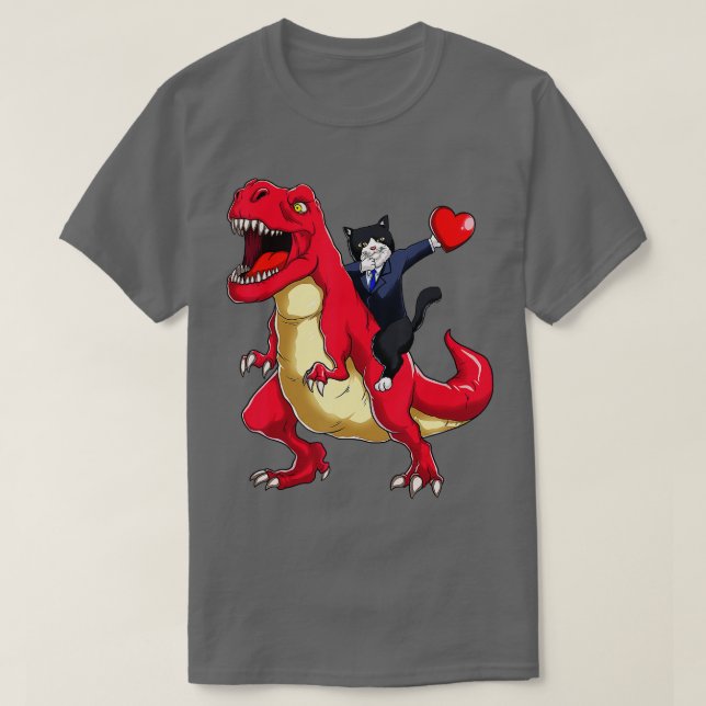 Camiseta Dabbing uxedo Cat Riding Dinosaur Día de San Valen (Diseño del anverso)