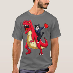 Camiseta Dabbing uxedo Cat Riding Dinosaur Día de San Valen