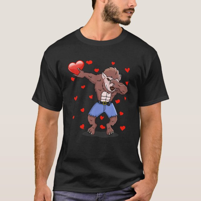 Camiseta Dabbing Werewolf Red Heart Love Día de San Valentí (Anverso)